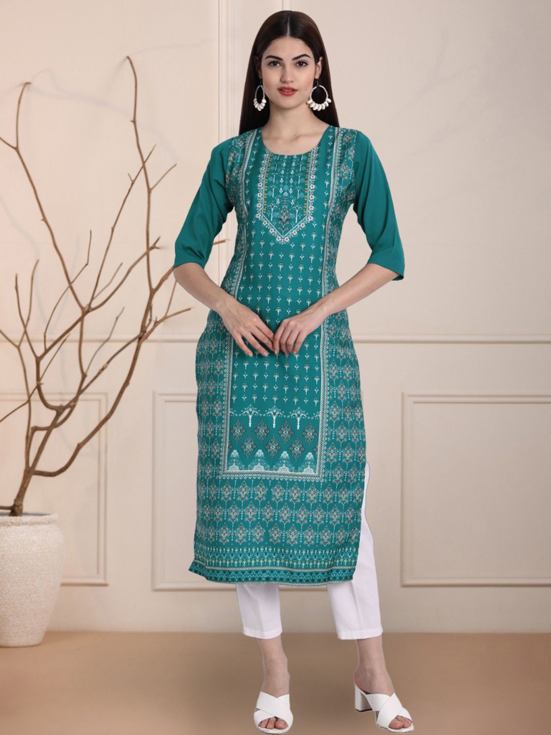 

Moda Rapido Women Ethnic Motifs Printed Straight Kurta, Blue