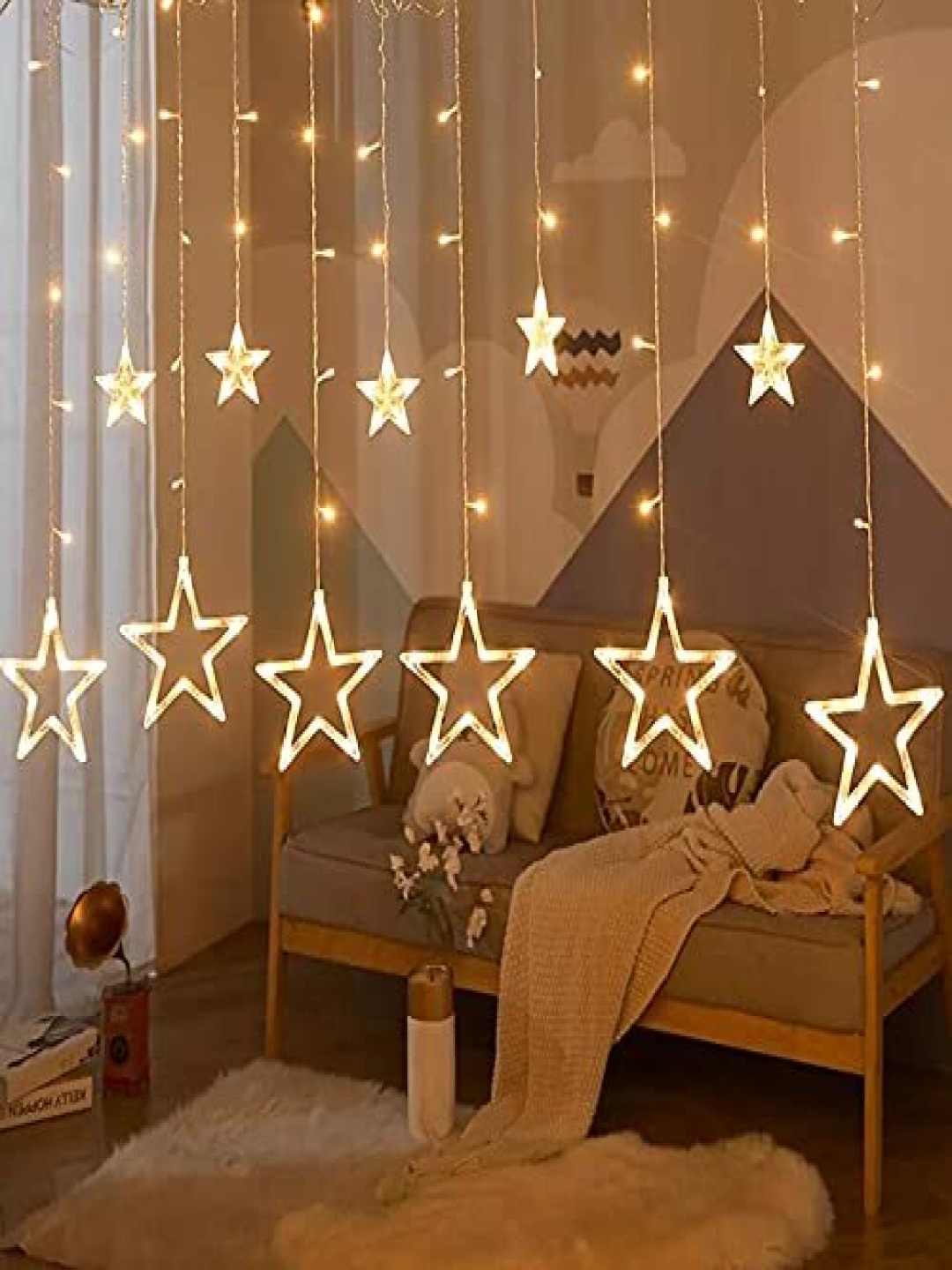 

SPARK WORLD White Star Shaped LED String Lights, Yellow