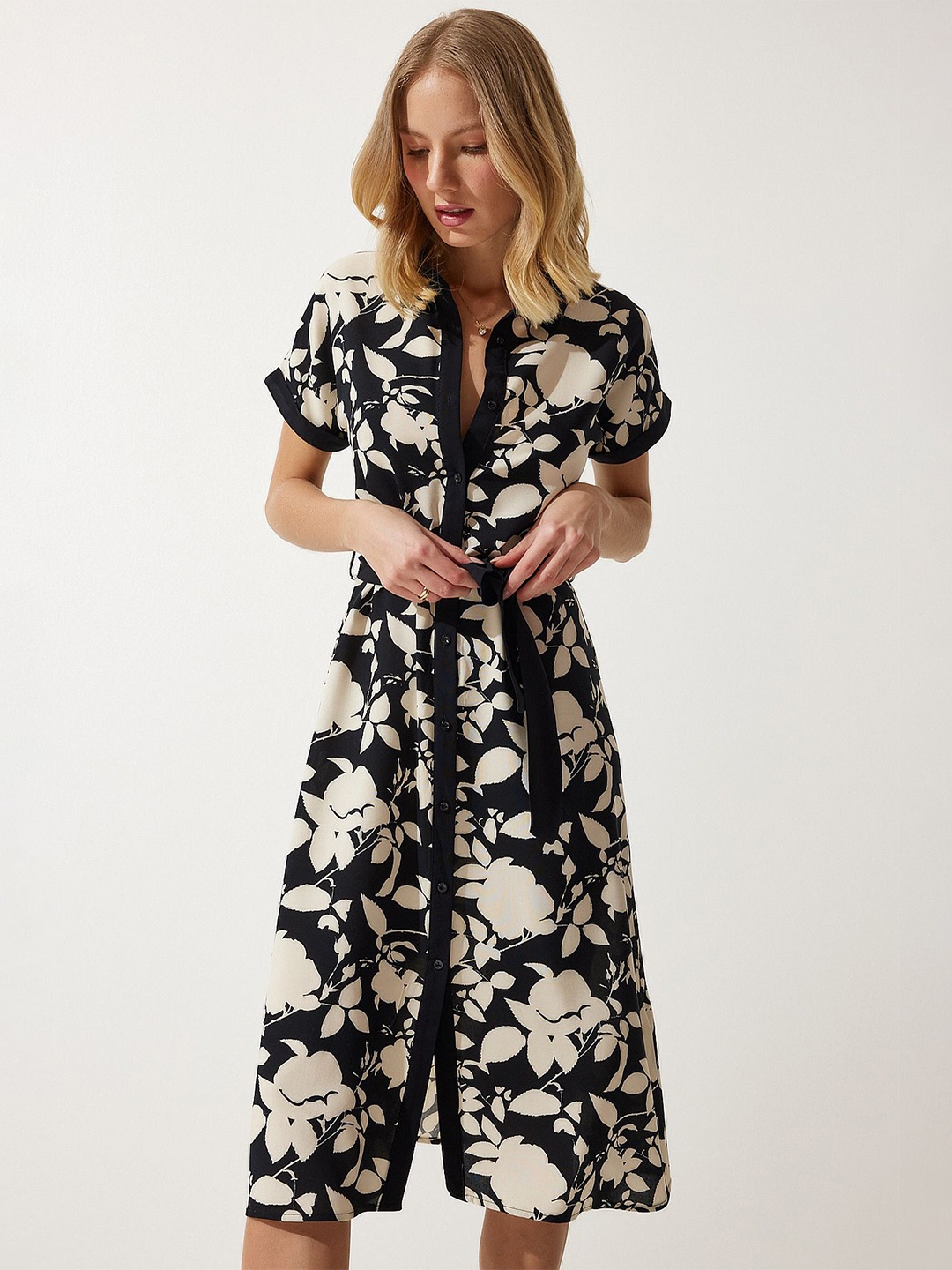

Happiness istanbul Women Floral Print Shirt Midi Dress, Na