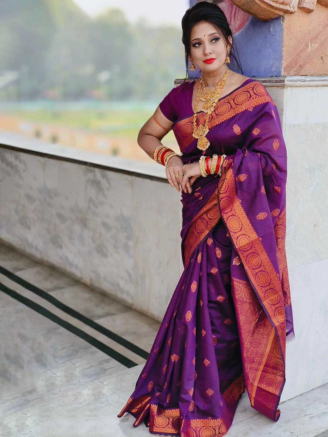 

Shopeezy Tex Fab Woven Design Zari Pure Cotton Sambalpuri Saree, Purple