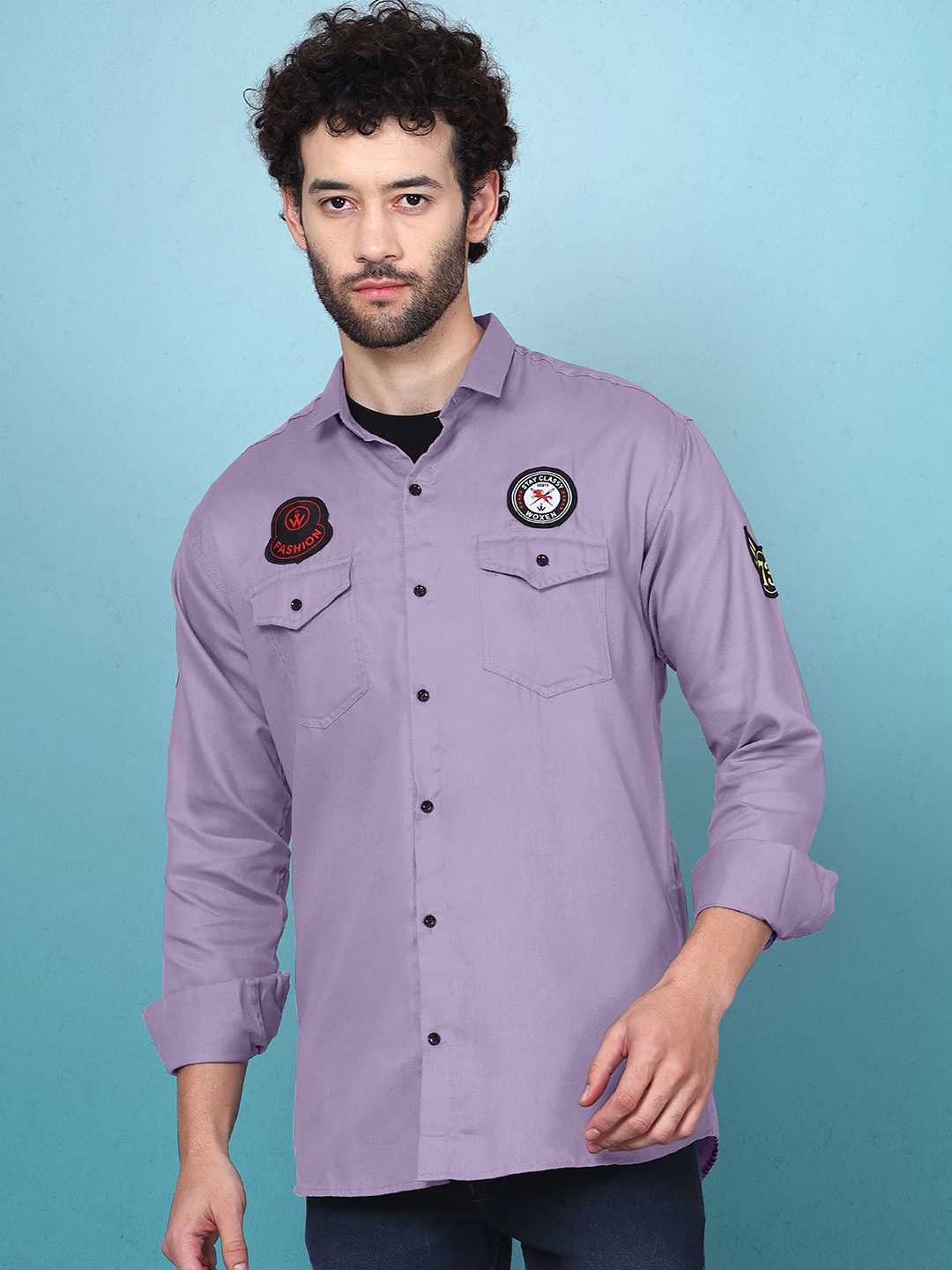 

WOXEN Men Original Fit Spread Collar Solid Cotton Casual Shirt, Purple