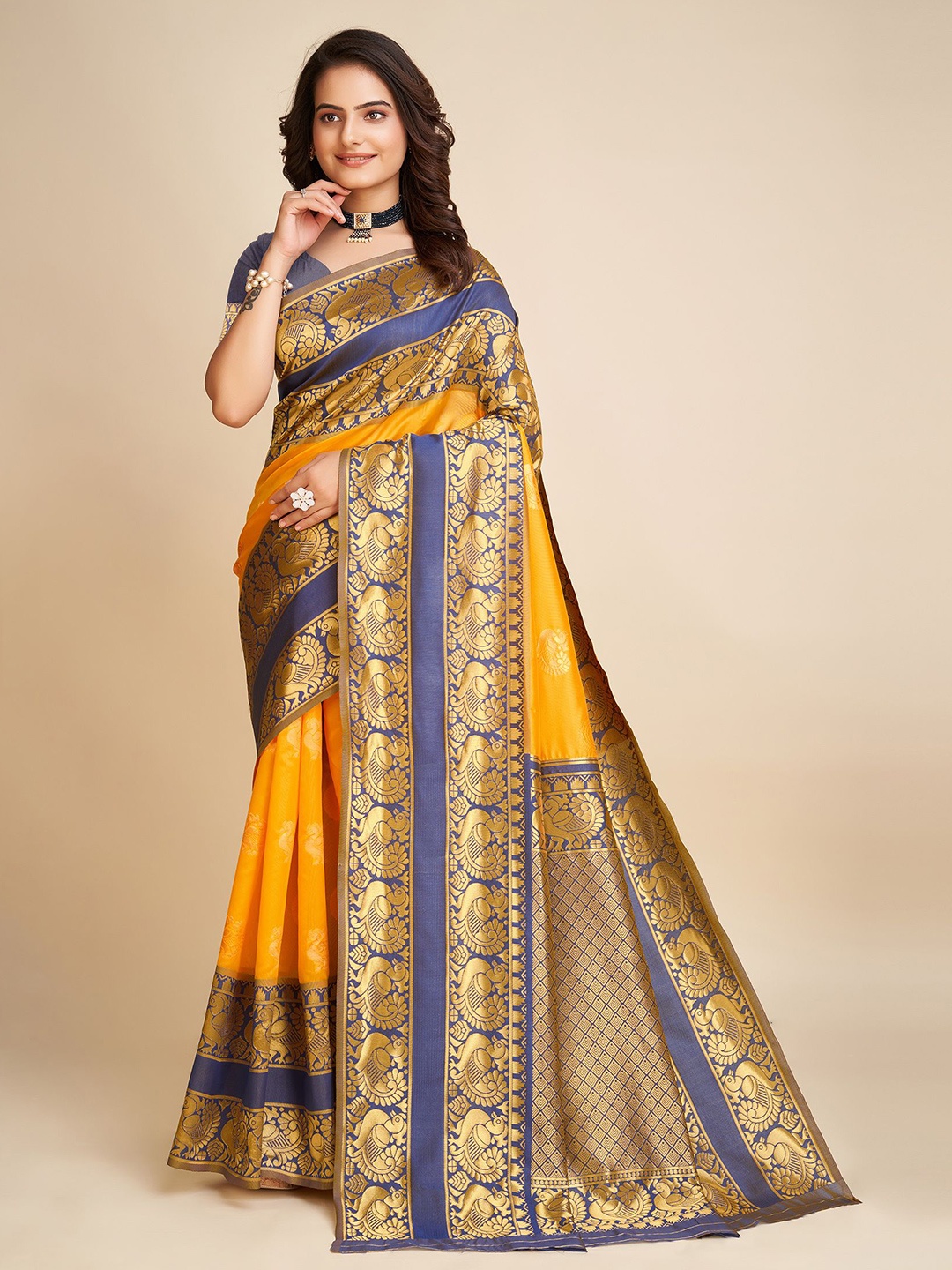 

bigben textile Woven Design Zari Banarasi Saree, Yellow