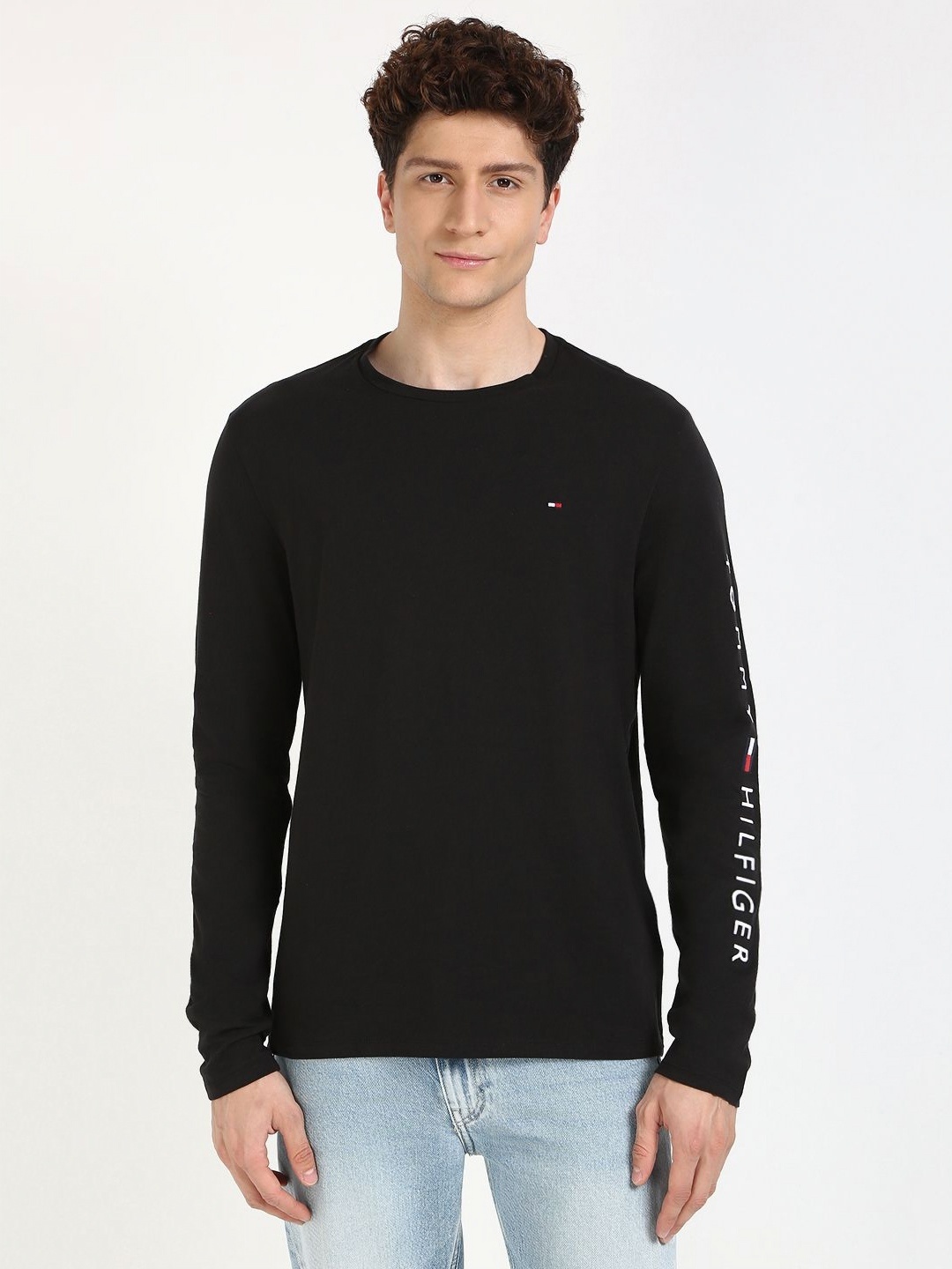 

Tommy Hilfiger Men Typography Printed Round Neck Cotton T-shirt, Black