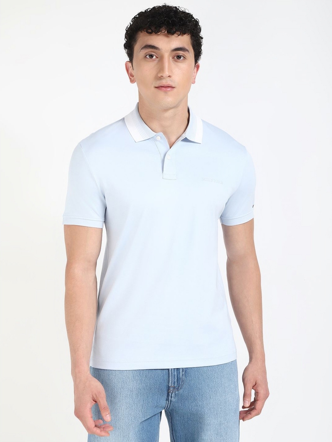 

Tommy Hilfiger Men Solid Polo Collar Cotton T-shirt, Blue
