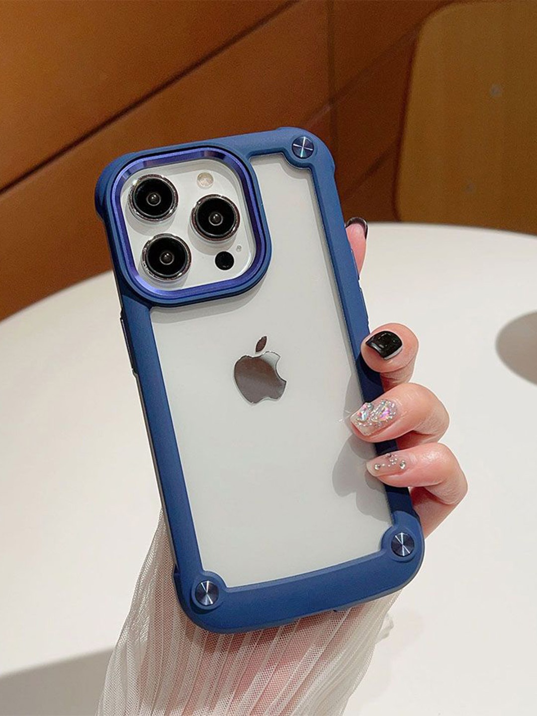 

Luxury Kase Solid iPhone 13 Pro Max Clear Armor Shockproof Acrylic Back Case, Blue