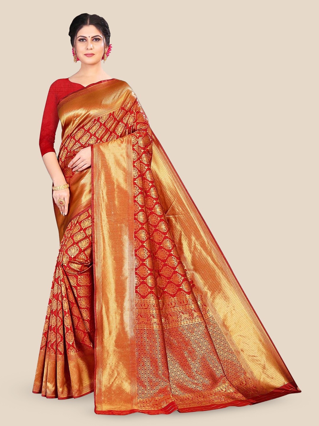 

bigben textile Woven Design Zari Banarasi Saree, Red