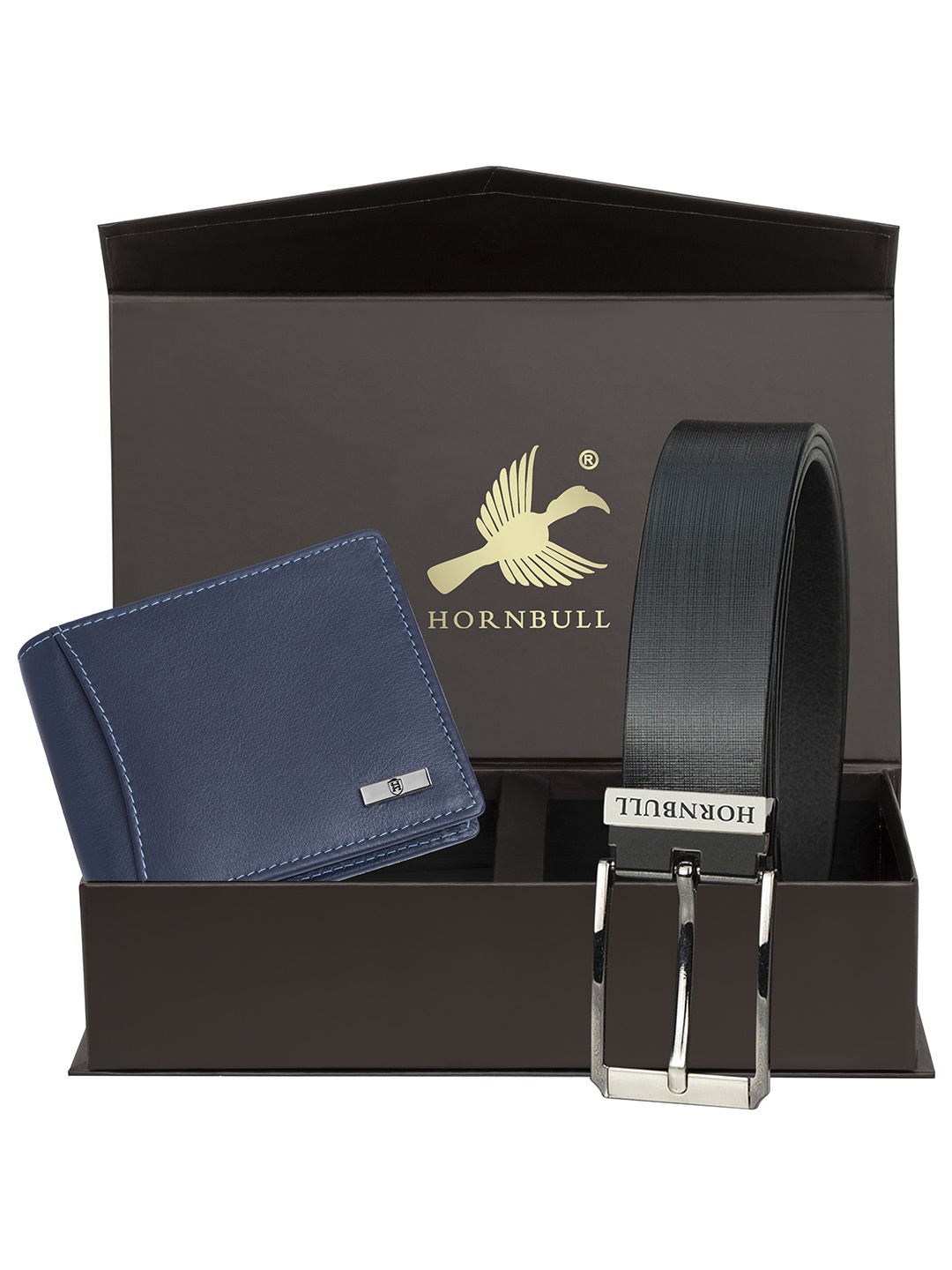 

Hornbull Men Leather RFID Protected Blue Wallet & Black Belt Accessory Gift Set