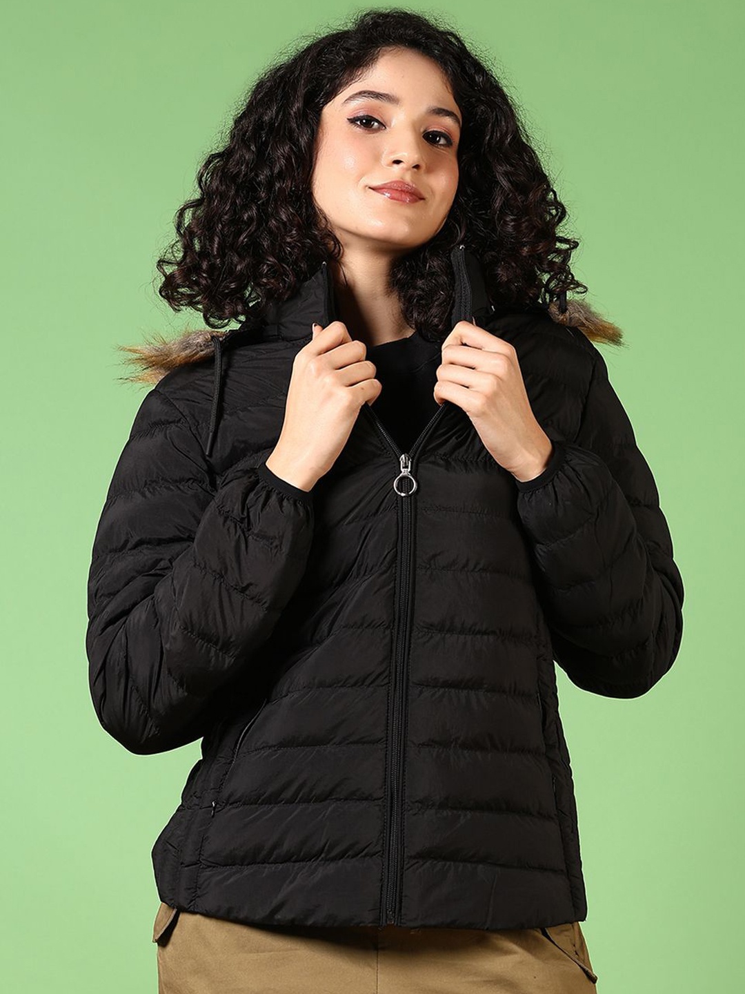 

V-Mart Women Hooded Solid Cotton Casual Parka Jacket, Black