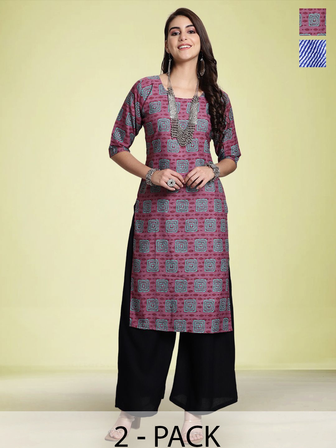 

Moda Rapido Women Pack Of 2 Printed Straight Kurta, Purple