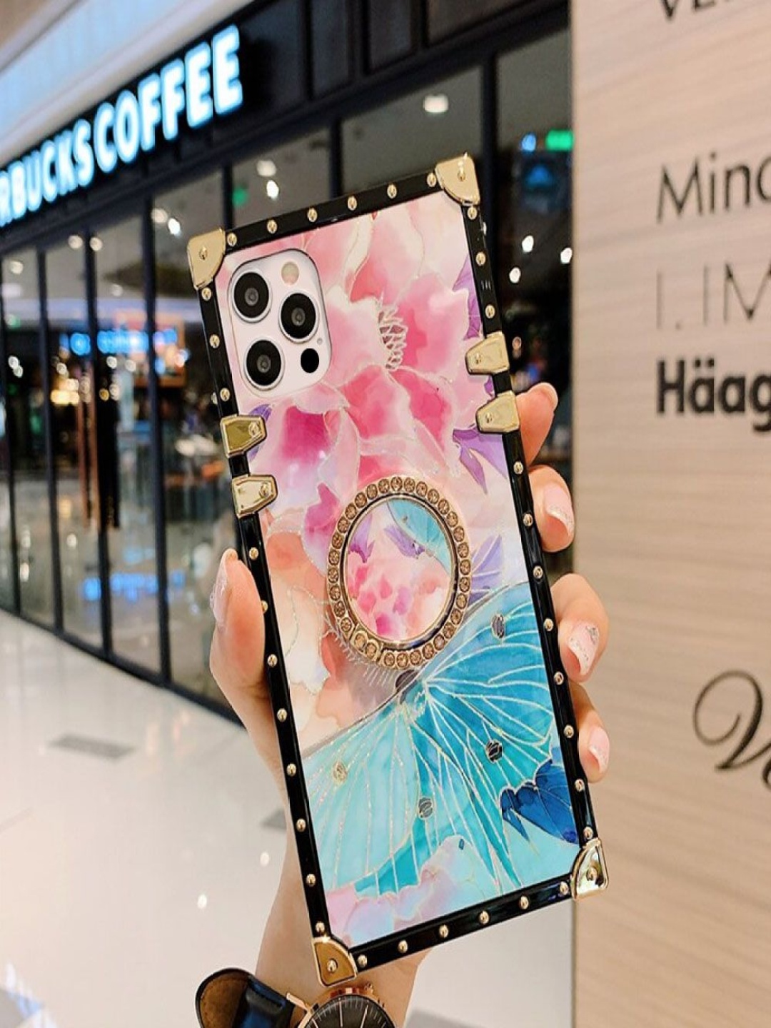 

Luxury Kase Floral Printed iPhone 13 Pro Back Case Mobile Accessories, Pink