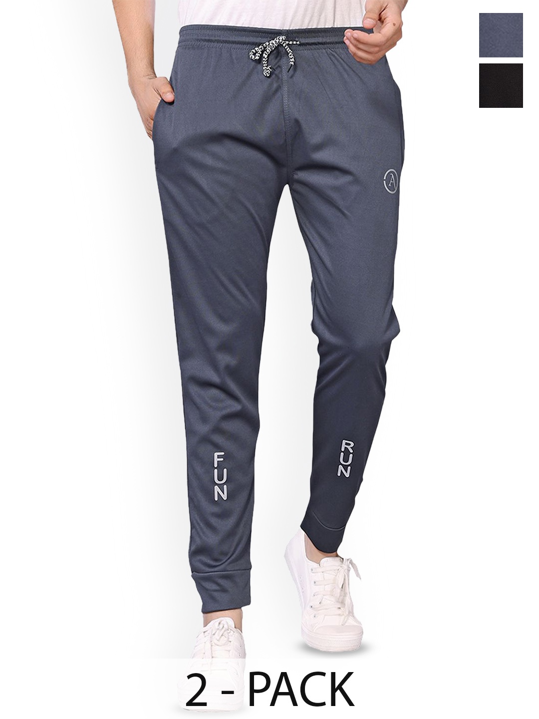 

Moda Rapido Men Pack Of 2 Mid Rise Slim Fit Joggers Track Pants, Grey