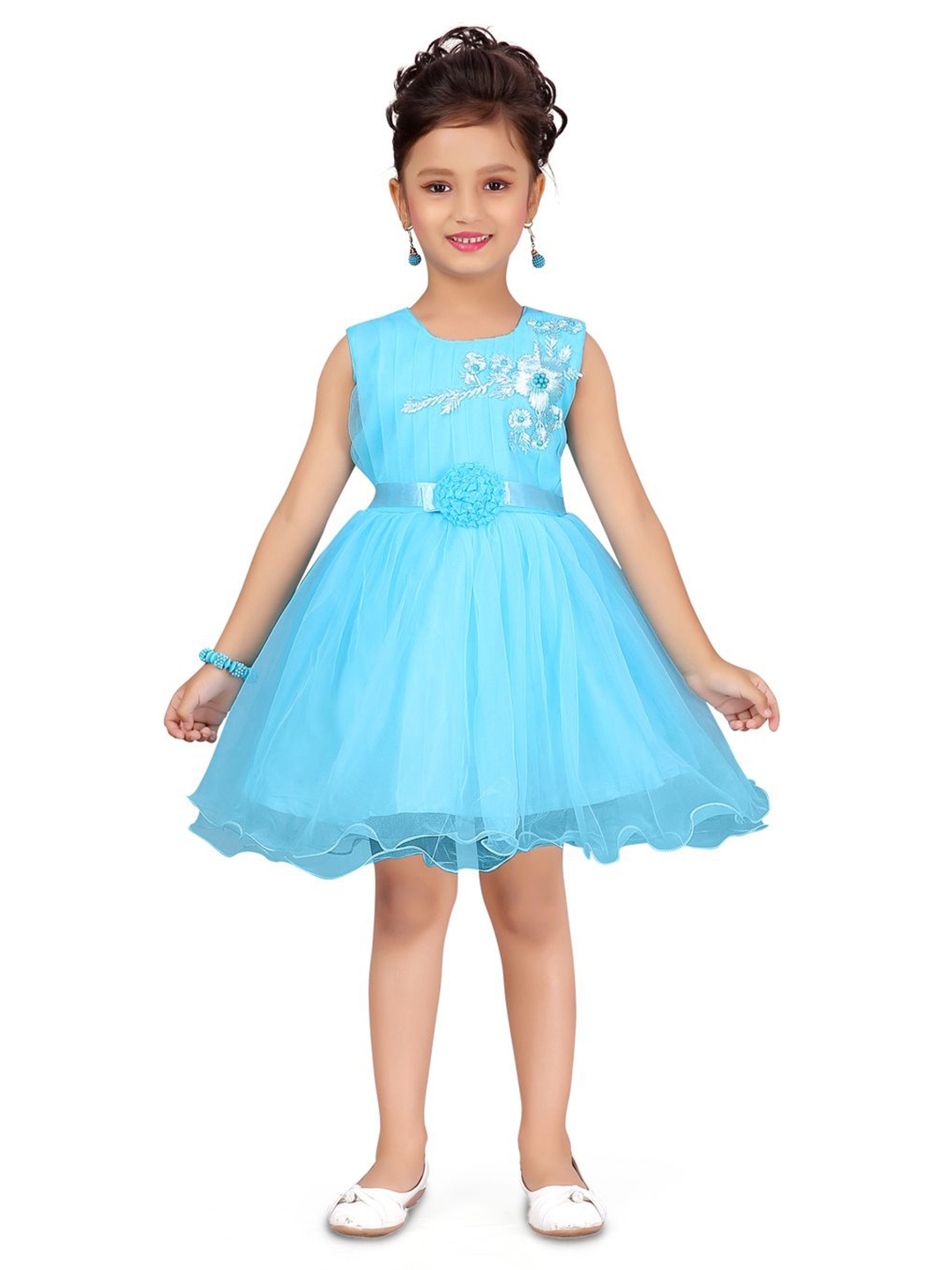 

YK Girls Net Fit & Flare Dress, Turquoise blue