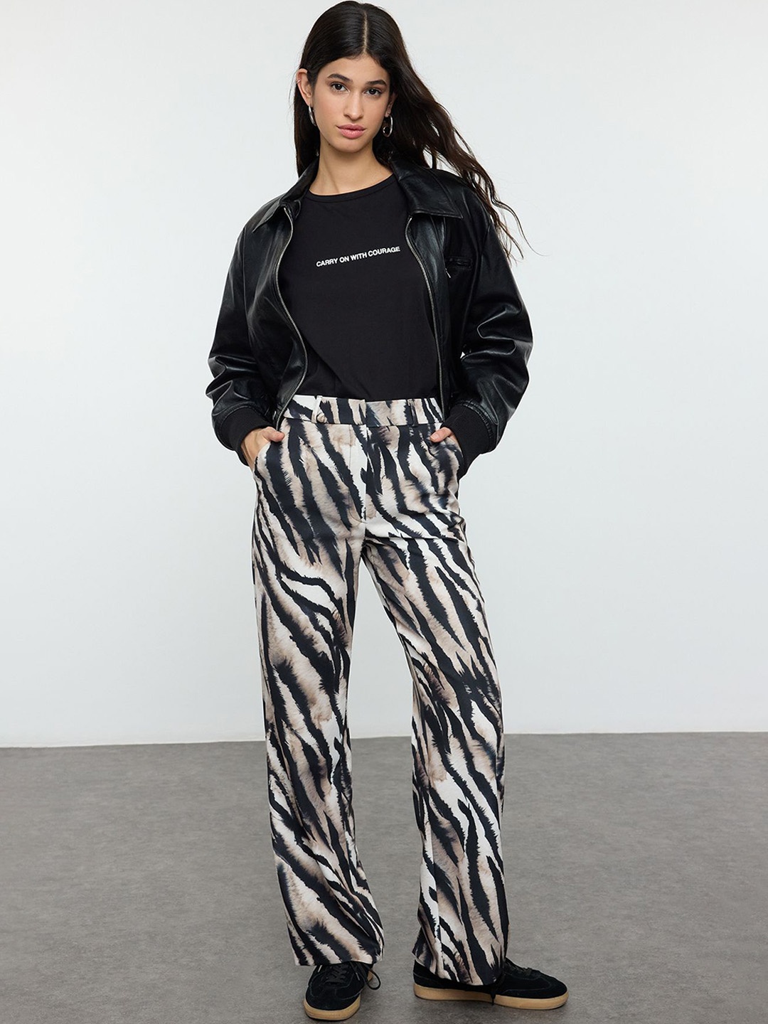 

Trendyol Women Animal Printed Parallel Trousers, Na