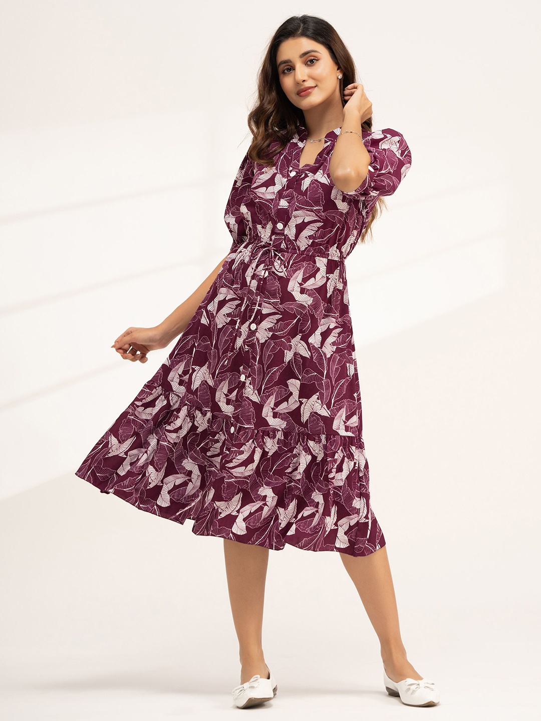 

DressBerry Women Tropical Printed Fit & Flare Dress, Purple