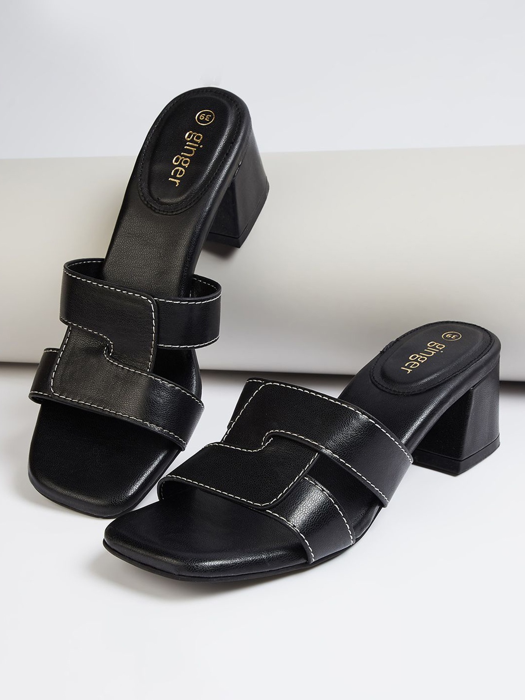 

Ginger by Lifestyle Women Textured Block Heeled Sandals, Black