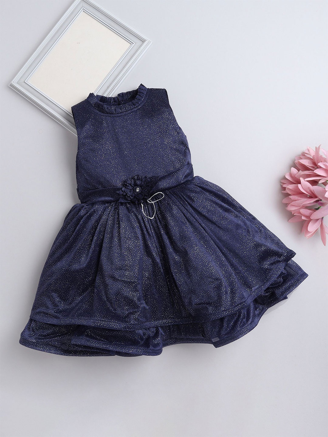 

The Magic Wand Girls Embellished Fit & Flare Dress Comes with a belt, Blue
