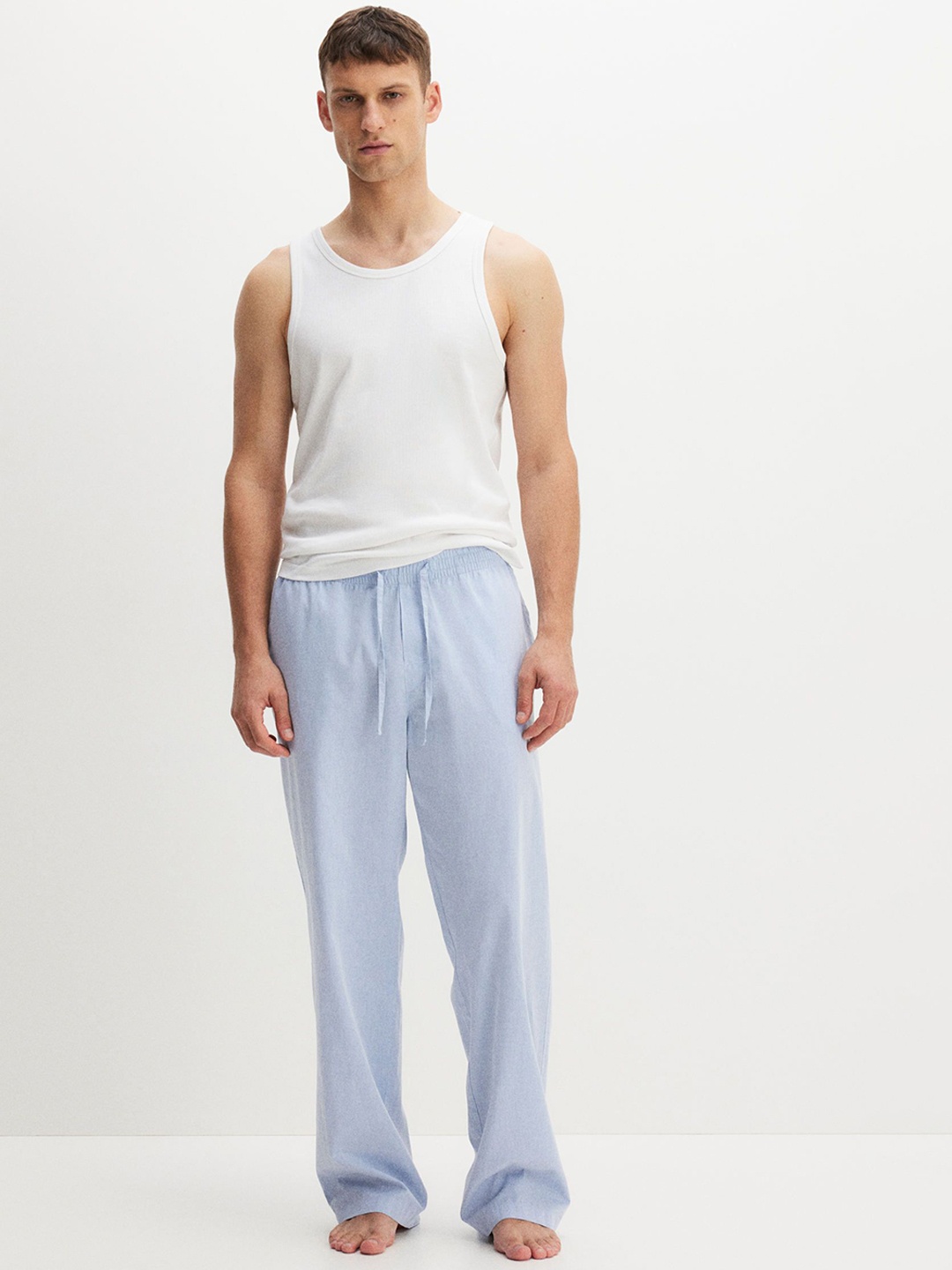 

H&M Relaxed Fit Poplin Trousers, Blue