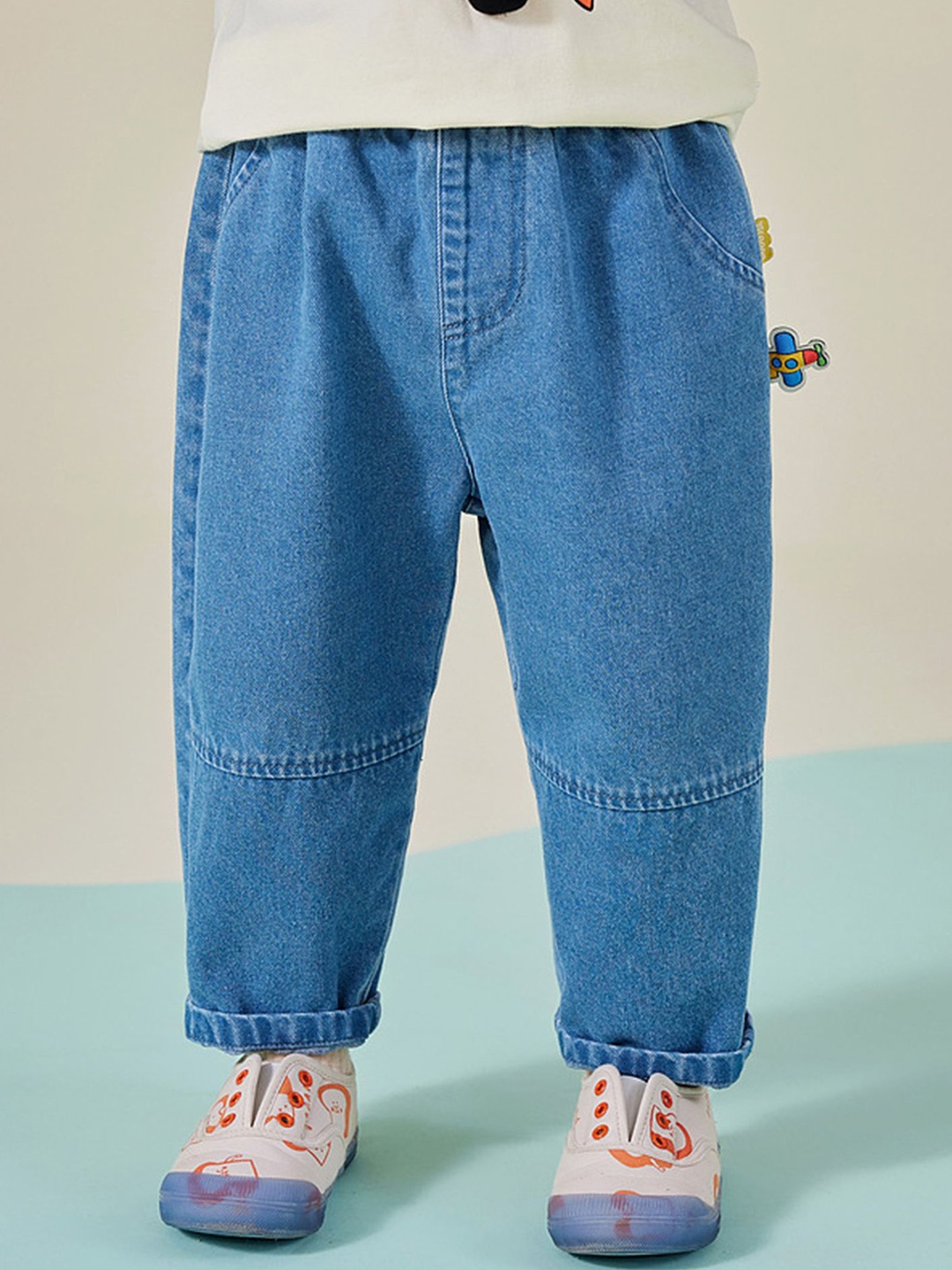 

LULU & SKY Unisex Kids Slip On Mom Fit High-Rise Jeans, Blue