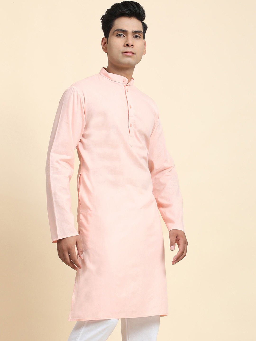 

Moda Rapido Band Collar Pure Cotton Straight Kurta, Pink