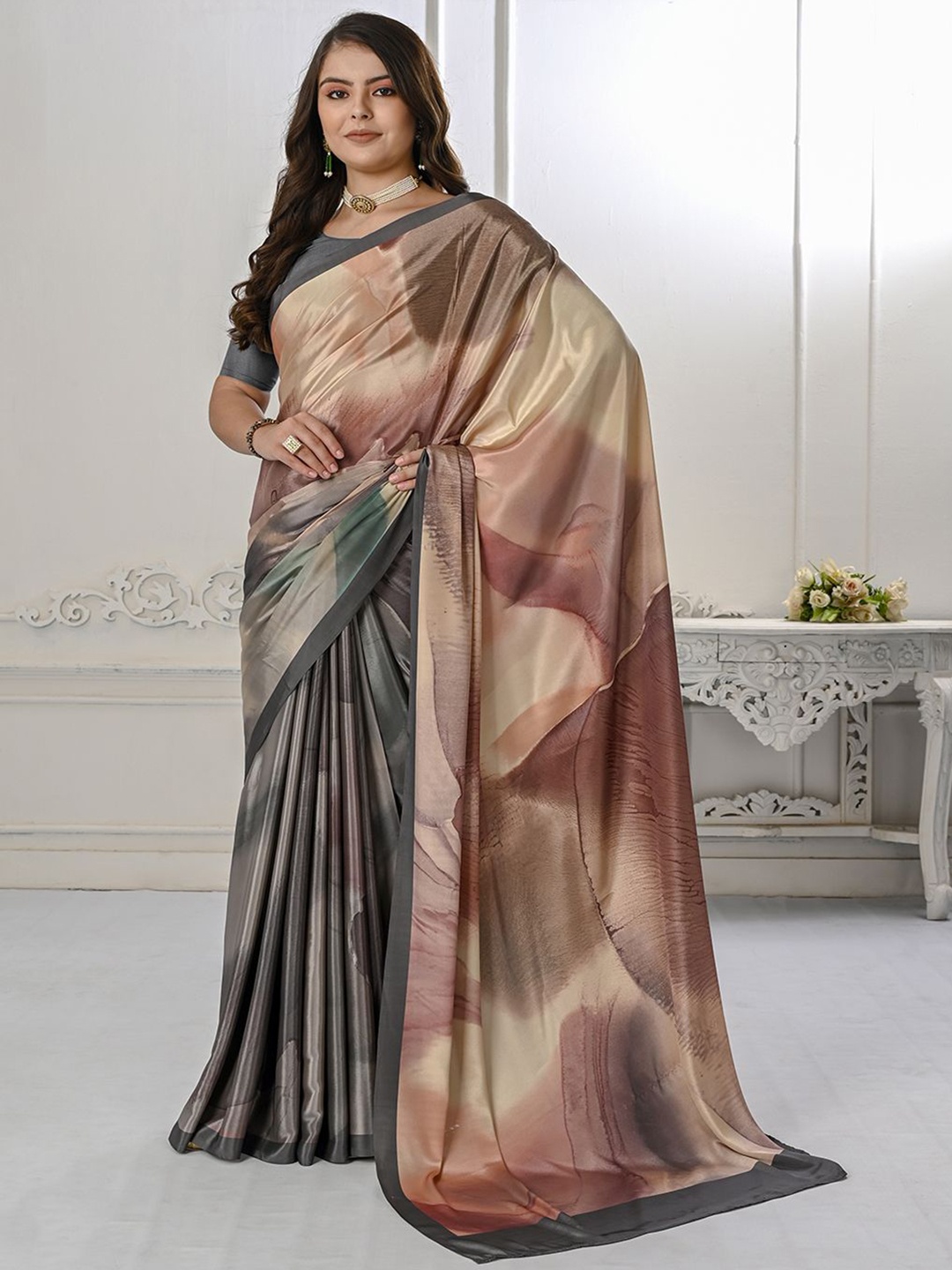 

Krimmple Half and Half Mysore Silk Saree, Peach