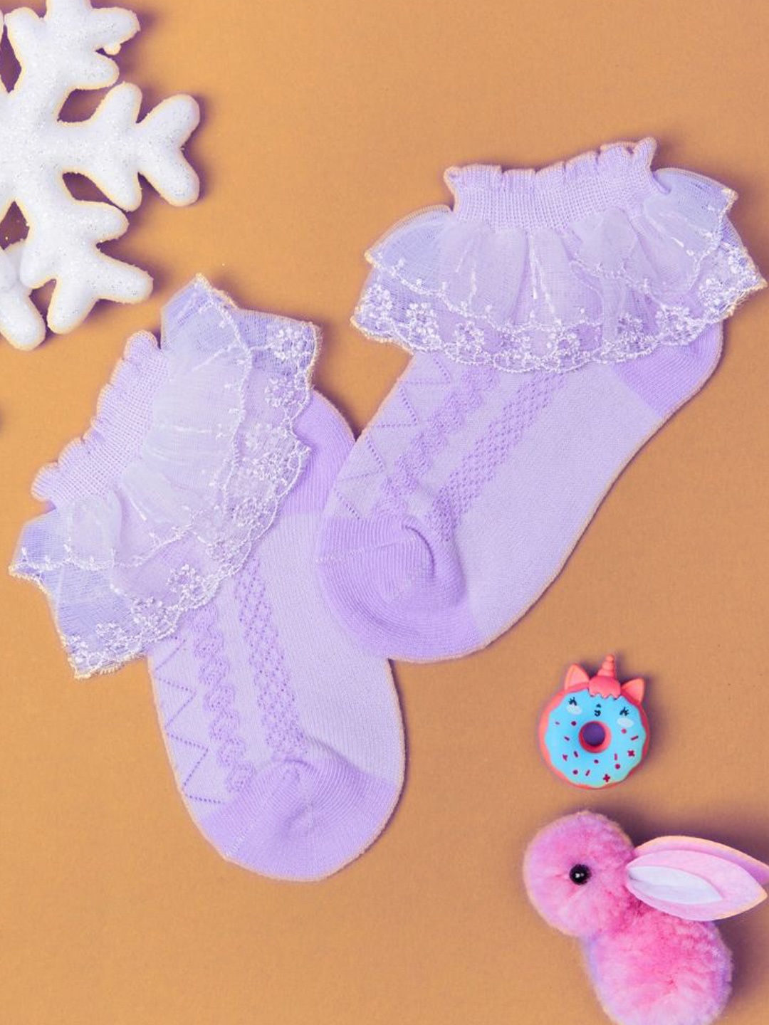 

NESKA MODA Girls Frill Lace Ankle-Length Socks, Purple