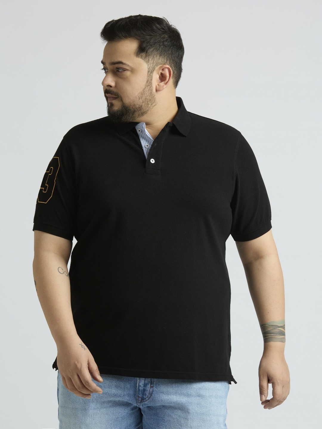 

Sizeupp Men Plus Size Solid Polo Collar Cotton T-shirt, Black