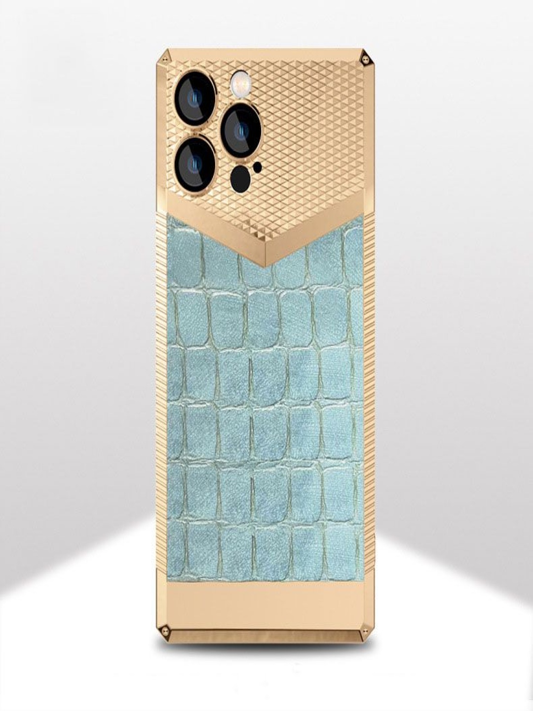 

Luxury Kase Geometric Printed iPhone 14 Pro Back Case Mobile Accessories, Turquoise blue