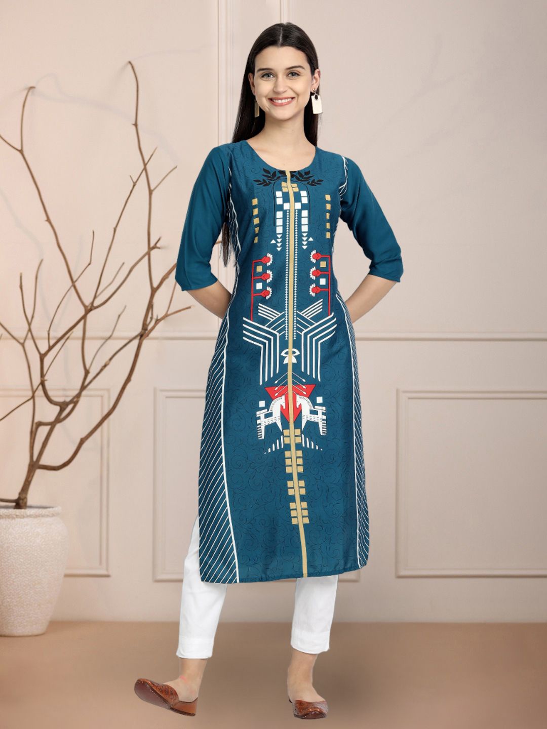 

Moda Rapido Women Ethnic Motifs Printed Straight Kurta, Blue