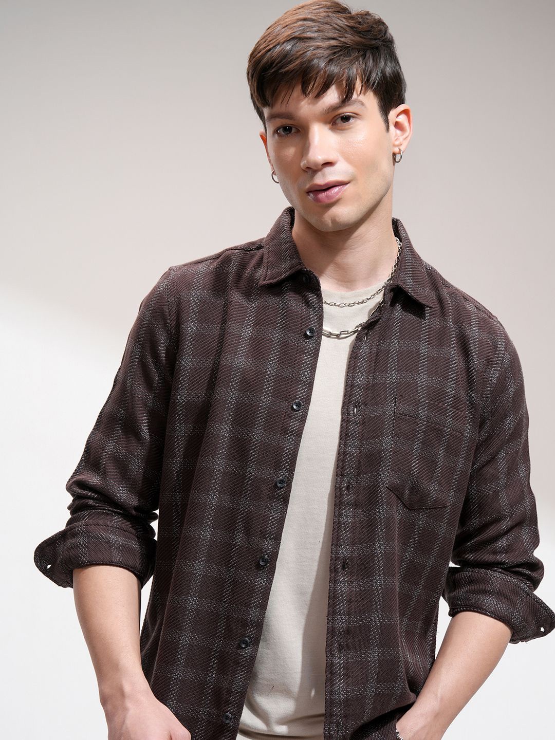 

HIGHLANDER Men Checke Casual Shirt, Brown