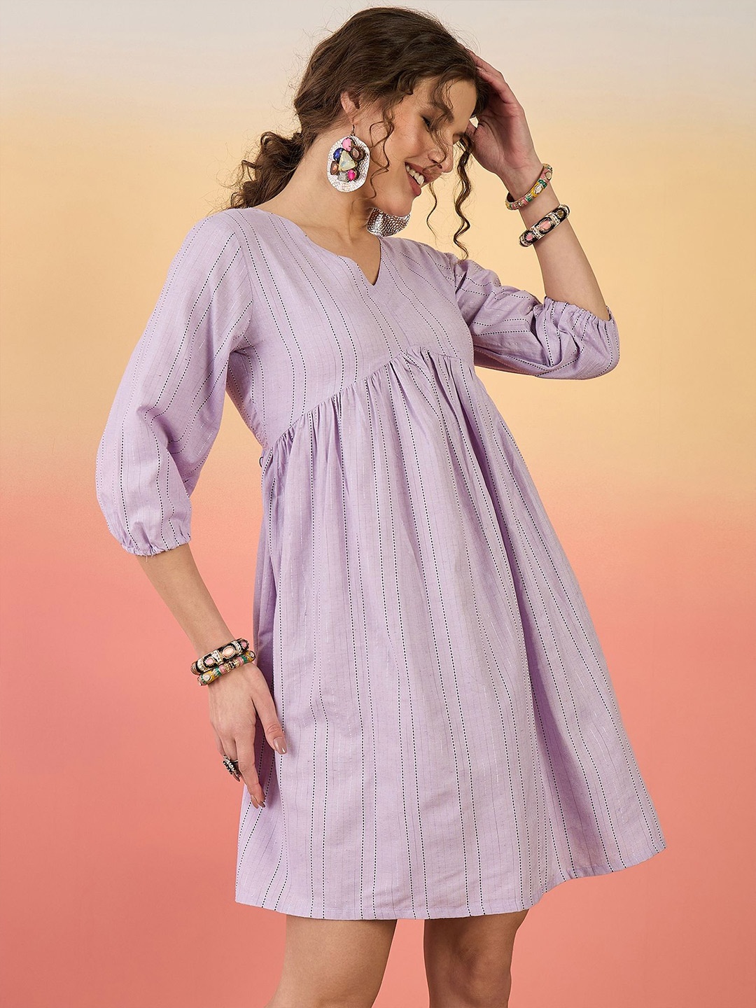 

Sangria Women V-Neck Cotton Empire Dress, Lavender
