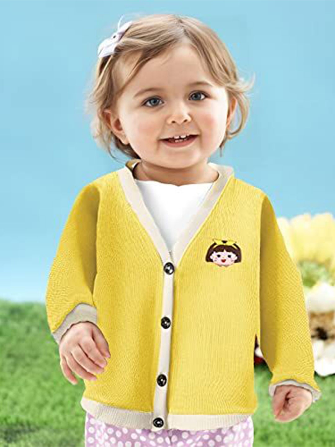 

MOMISY Kids V-Neck Cardigan Sweaters, Yellow