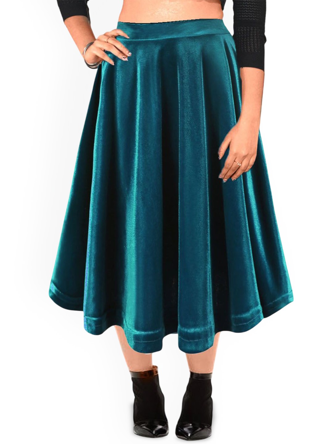

PINK SHELL Velvet Flared Midi Skirt, Teal