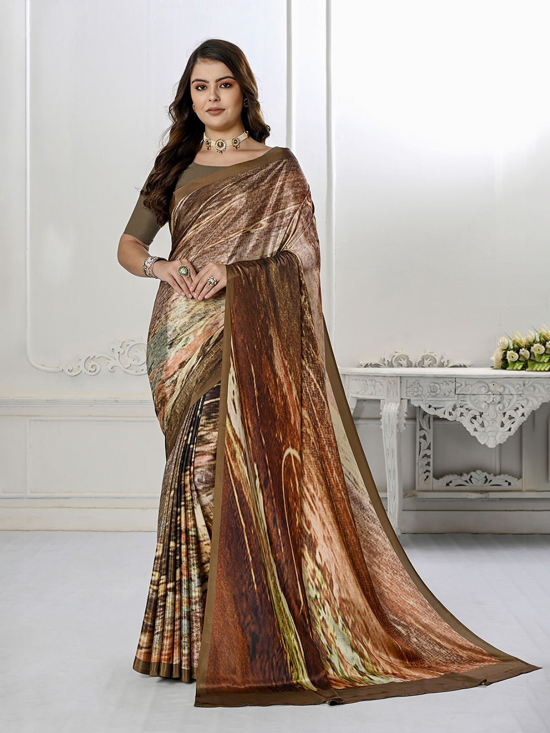 

Krimmple Abstract Printed Mysore Silk Saree, Orange
