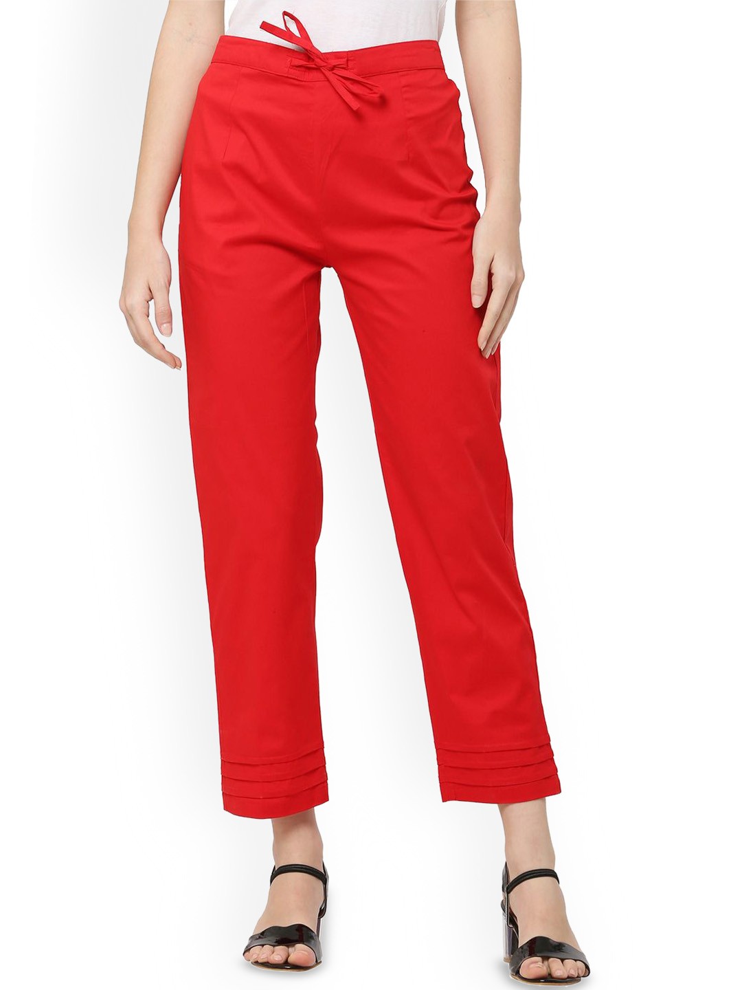 

Sellingsea Women Pleated Regular Fit Mid-Rise Trousers, Red