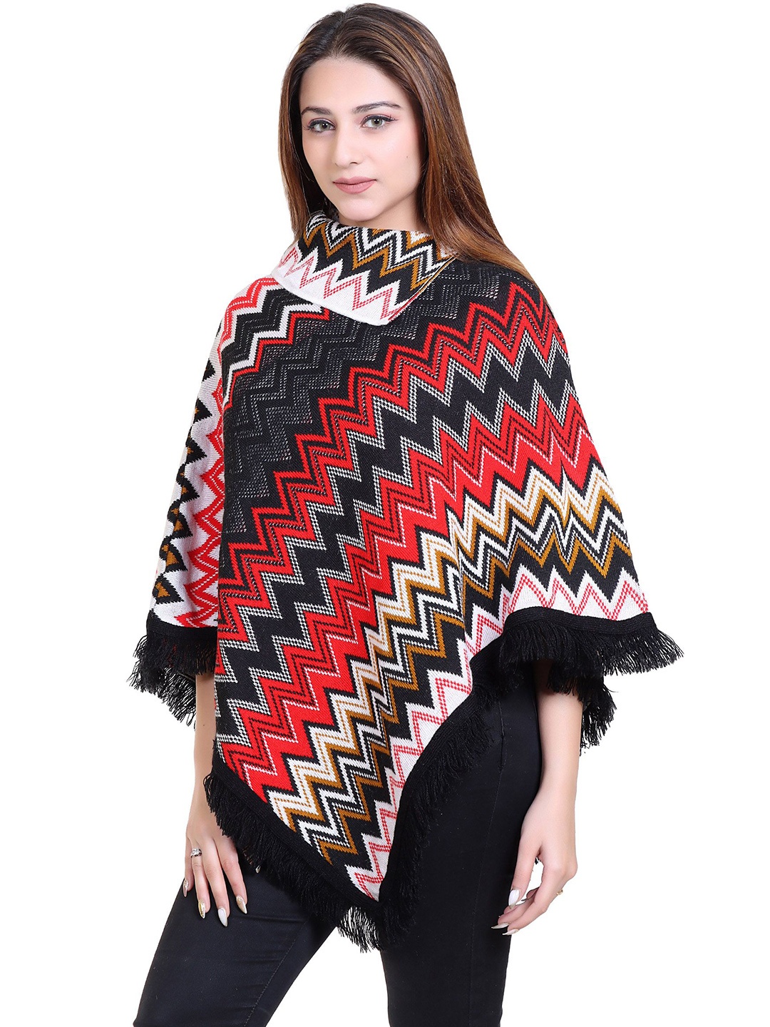 

DISCOVERYLINE Women Striped Printed Poncho, Red