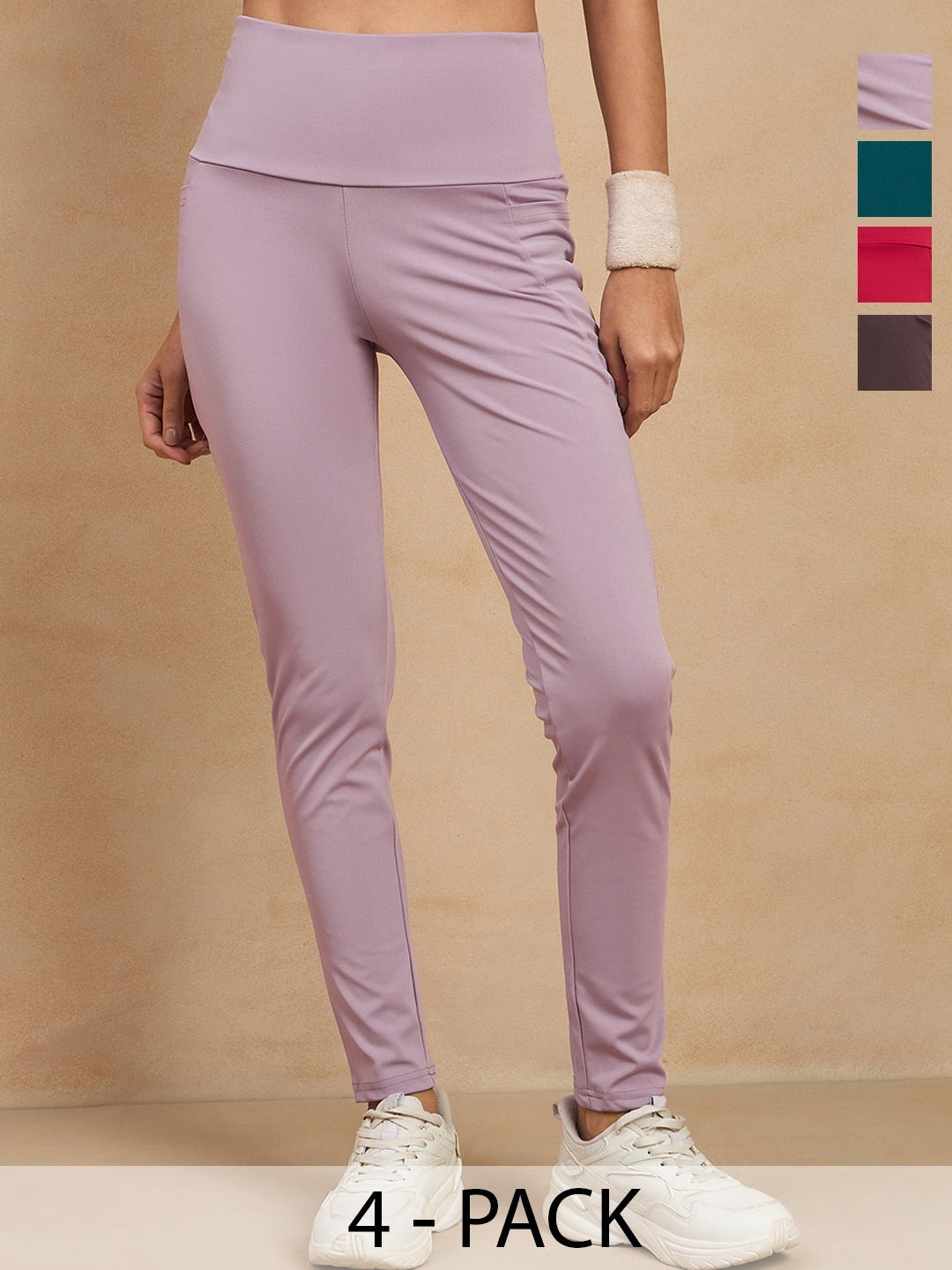 

COLOR CAPITAL Women Pack of 4 Skin Fit Antimicrobial Sports Tights, Lavender