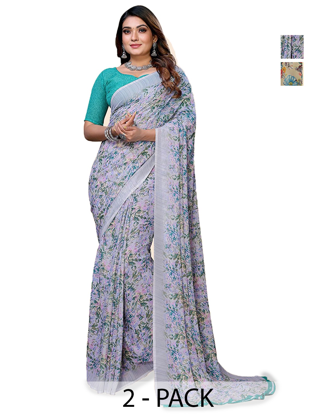 

Moda Rapido Floral Poly Georgette Saree, Grey