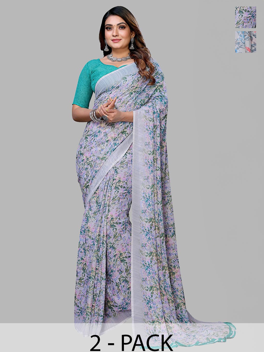 

Moda Rapido Floral Poly Georgette Saree, Grey