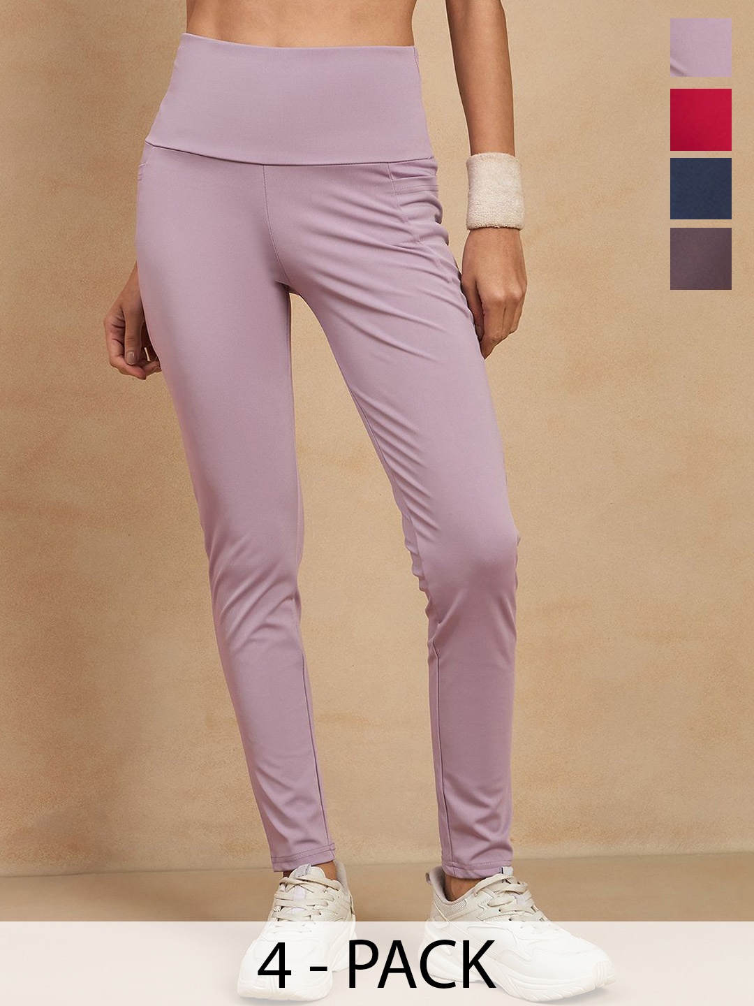 

COLOR CAPITAL Women Pack of 4 Skin Fit Antimicrobial Sports Tights, Lavender
