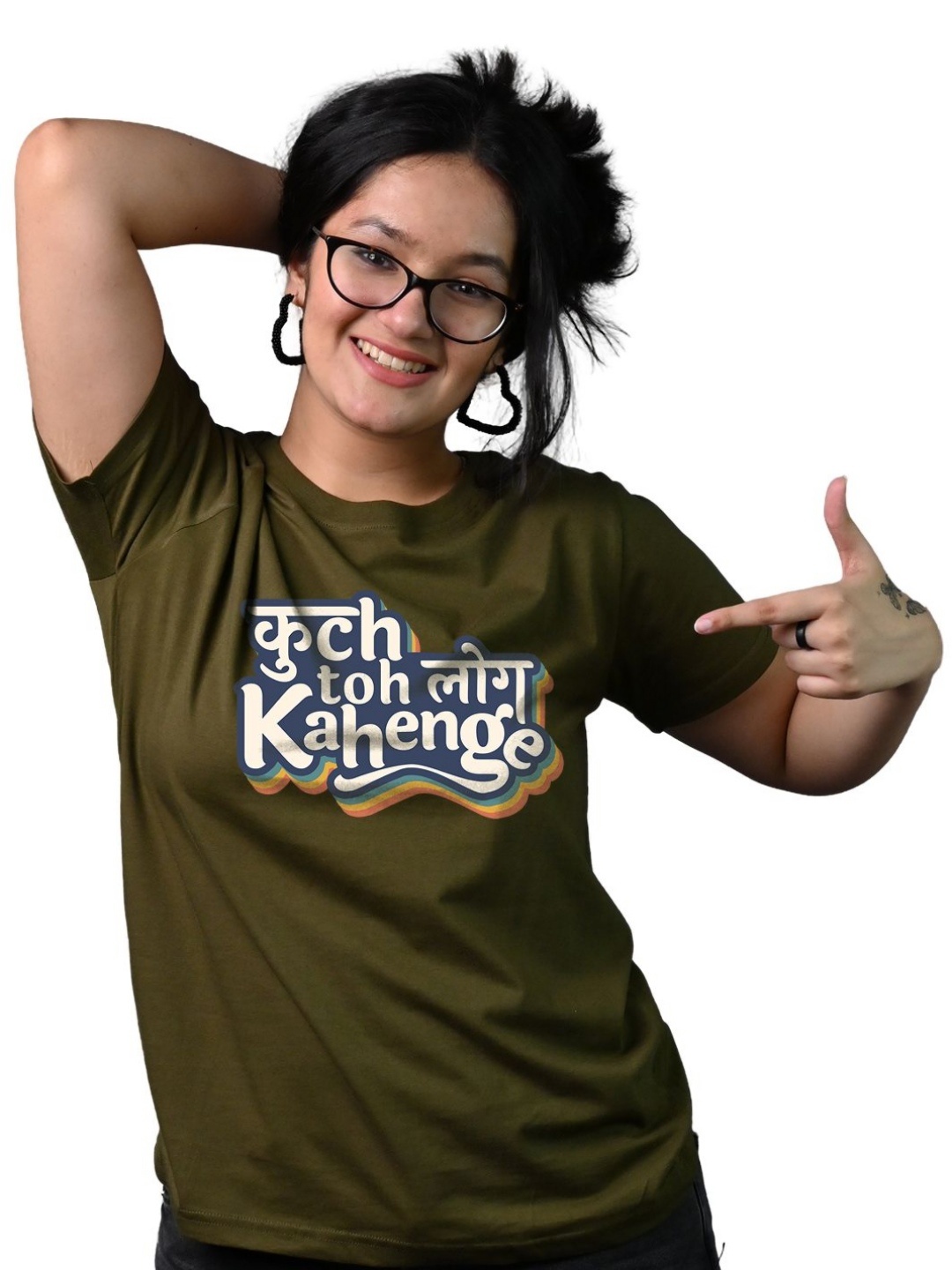 

Tedhi Medhi Family Women Typography Printed Round Neck Cotton T-shirt, Olive
