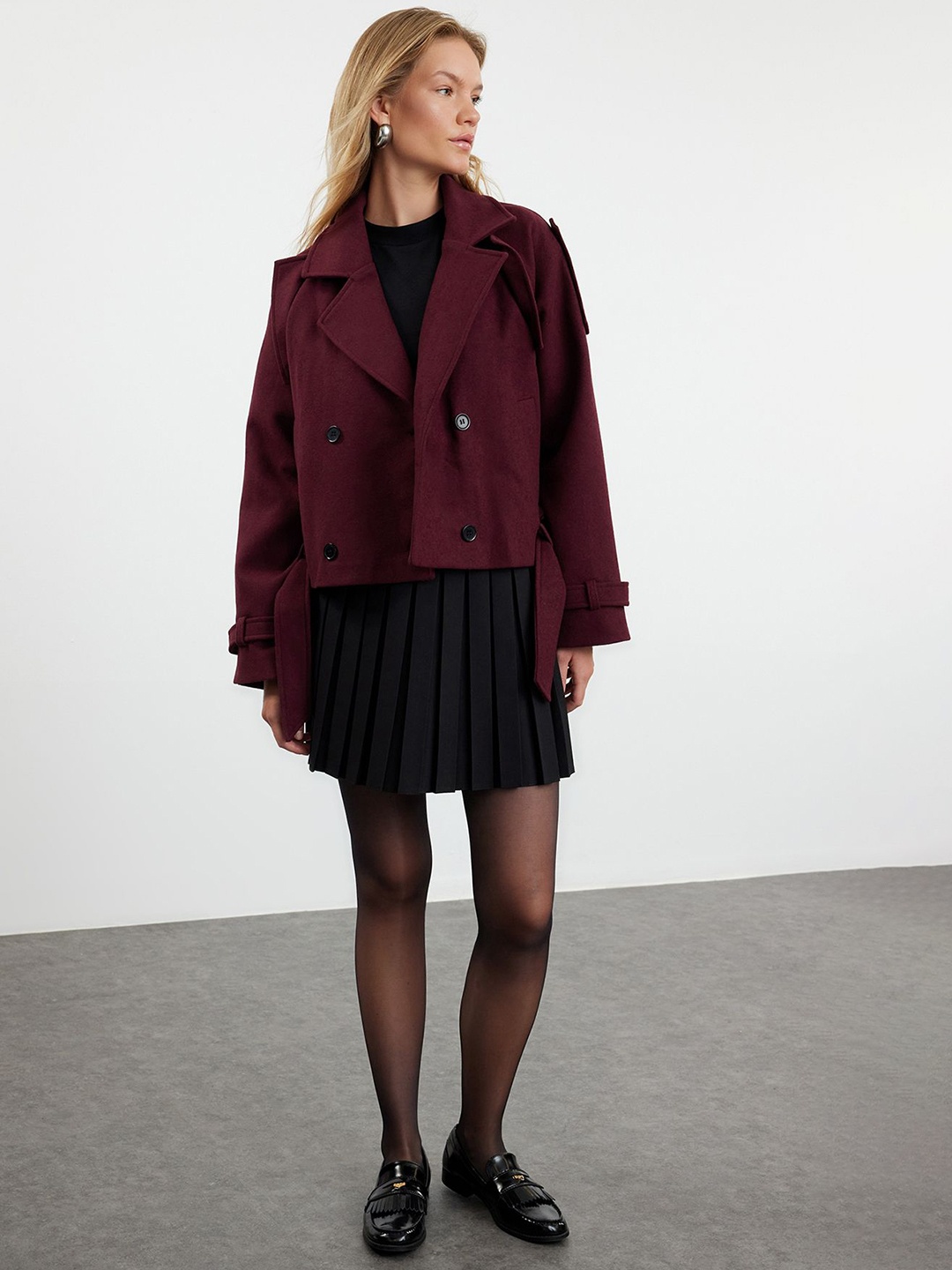 

Trendyol Women Double-Breasted Overcoat, Burgundy