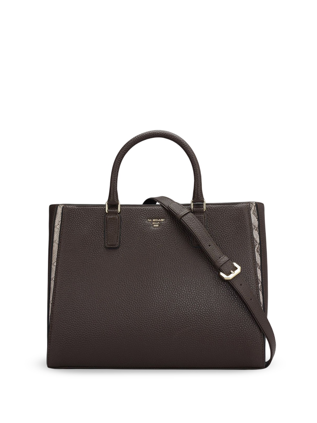 

Da Milano Leather Structured Satchel with Quilted, Brown
