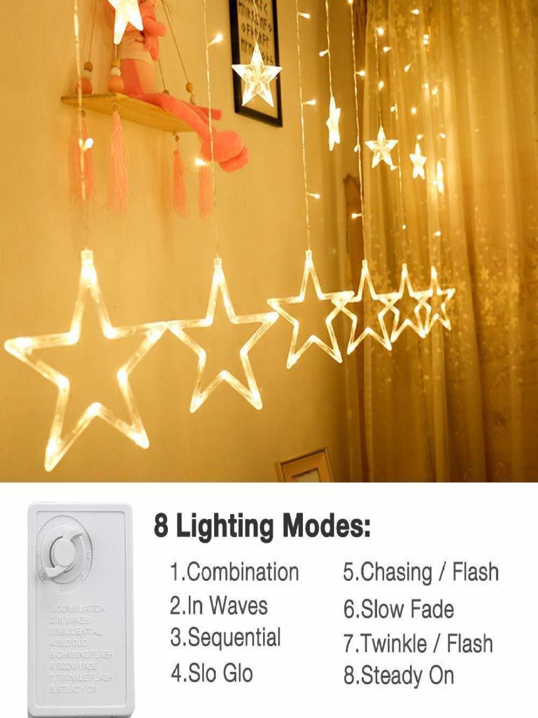 

SPARK WORLD Yellow & White Waterproof Star String Lights