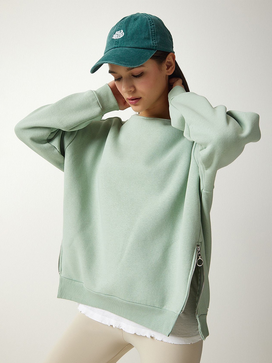

Happiness istanbul Women Pullover Sweatshirt With Zip Detail, Na