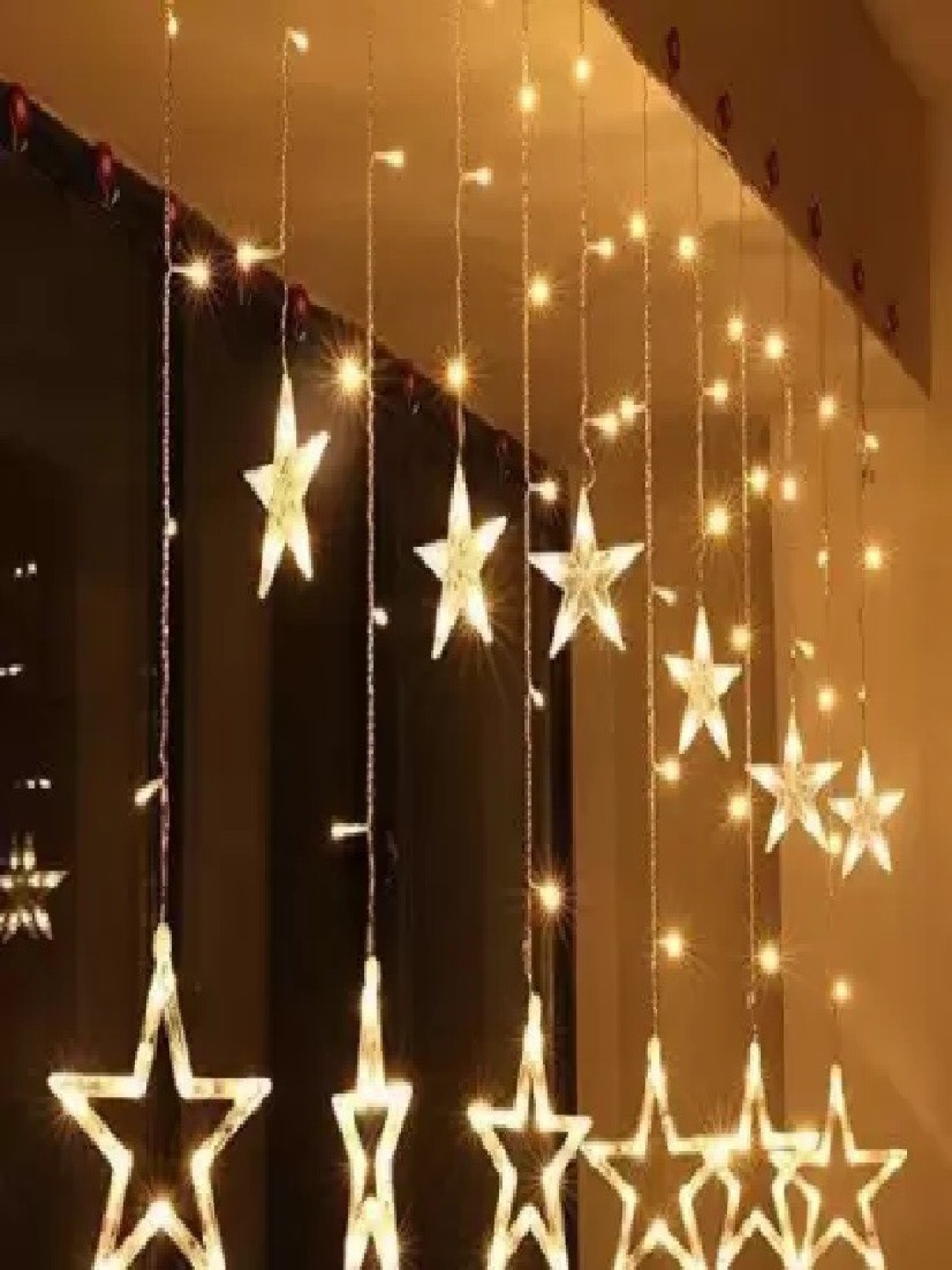 

SPARK WORLD Yellow Star Shape LED Curtain Fairy String Lights