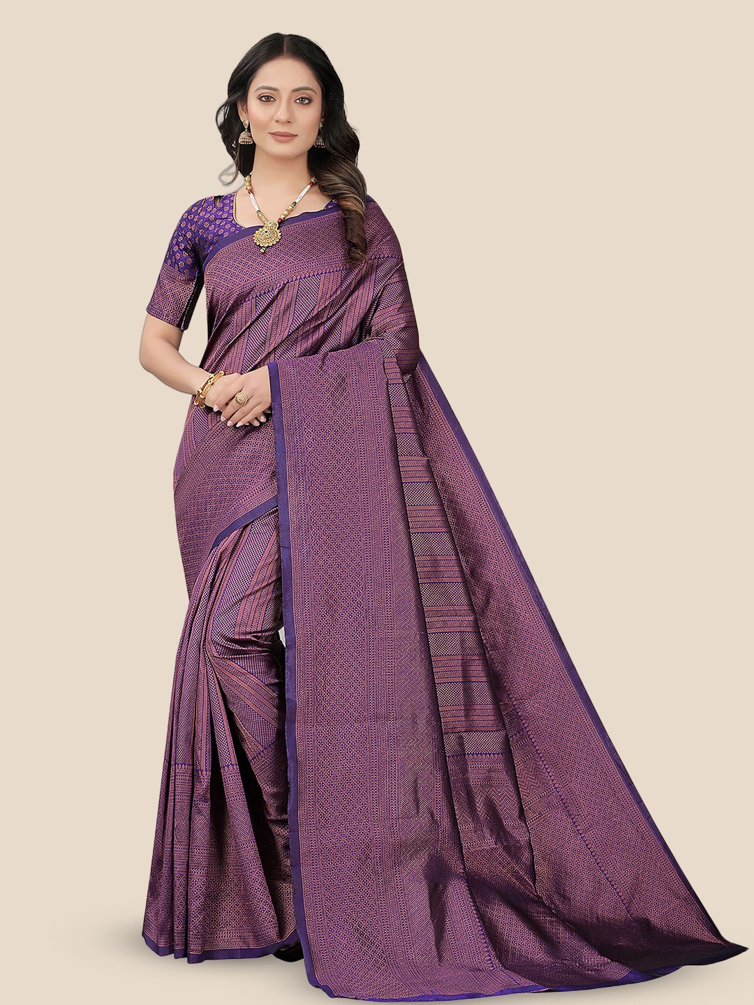 

bigben textile Woven Design Zari Banarasi Saree, Purple