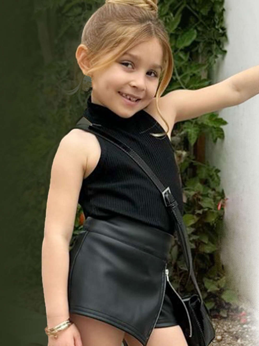 

LULU & SKY Girls Halter Neck Pure Cotton Top With Skort, Black