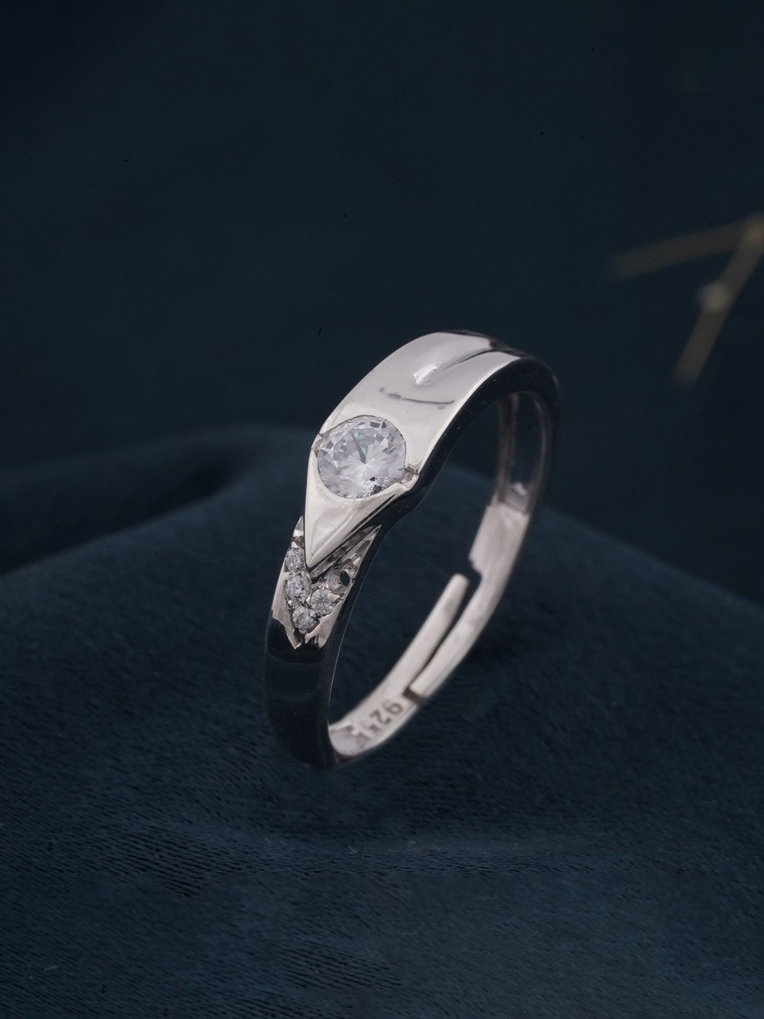 

Zalkari 925 Sterling Silver Rhodium Plated CZ Stone Studded Adjustable Finger Ring