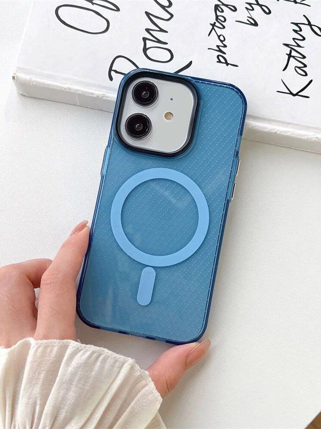 

Luxury Kase LK085 Beehive Texture Magnetic Mag-Safe Wireless Charging iPhone 11 Back Case, Blue