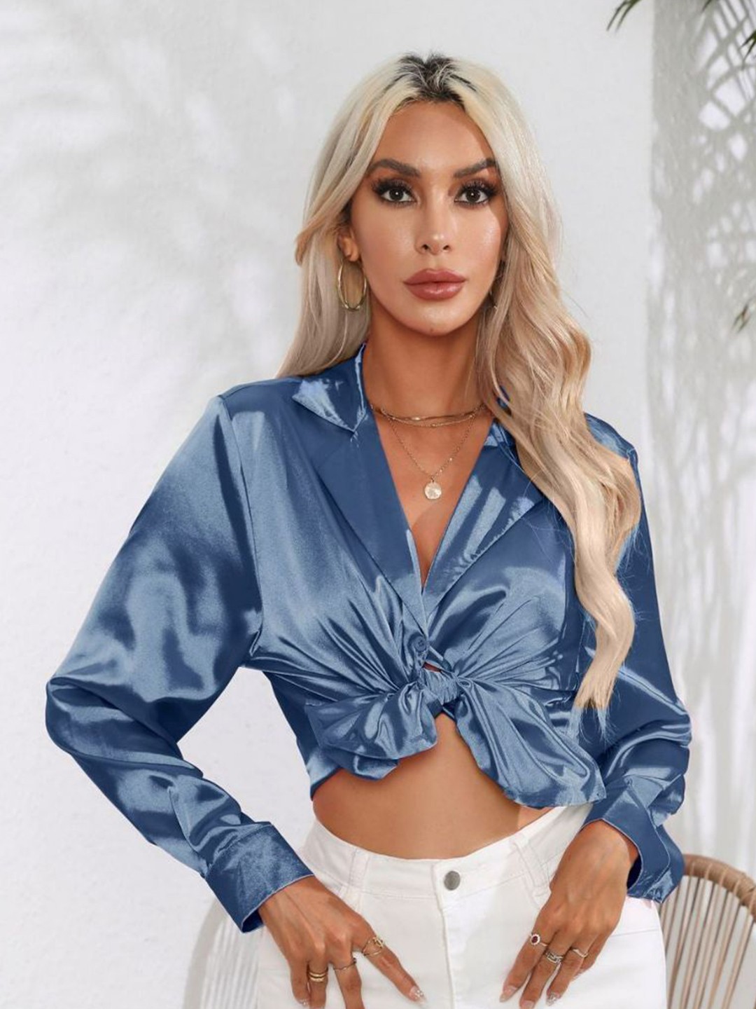 

Oh Rare Women Cuban Collar Solid Casual Shirt, Teal